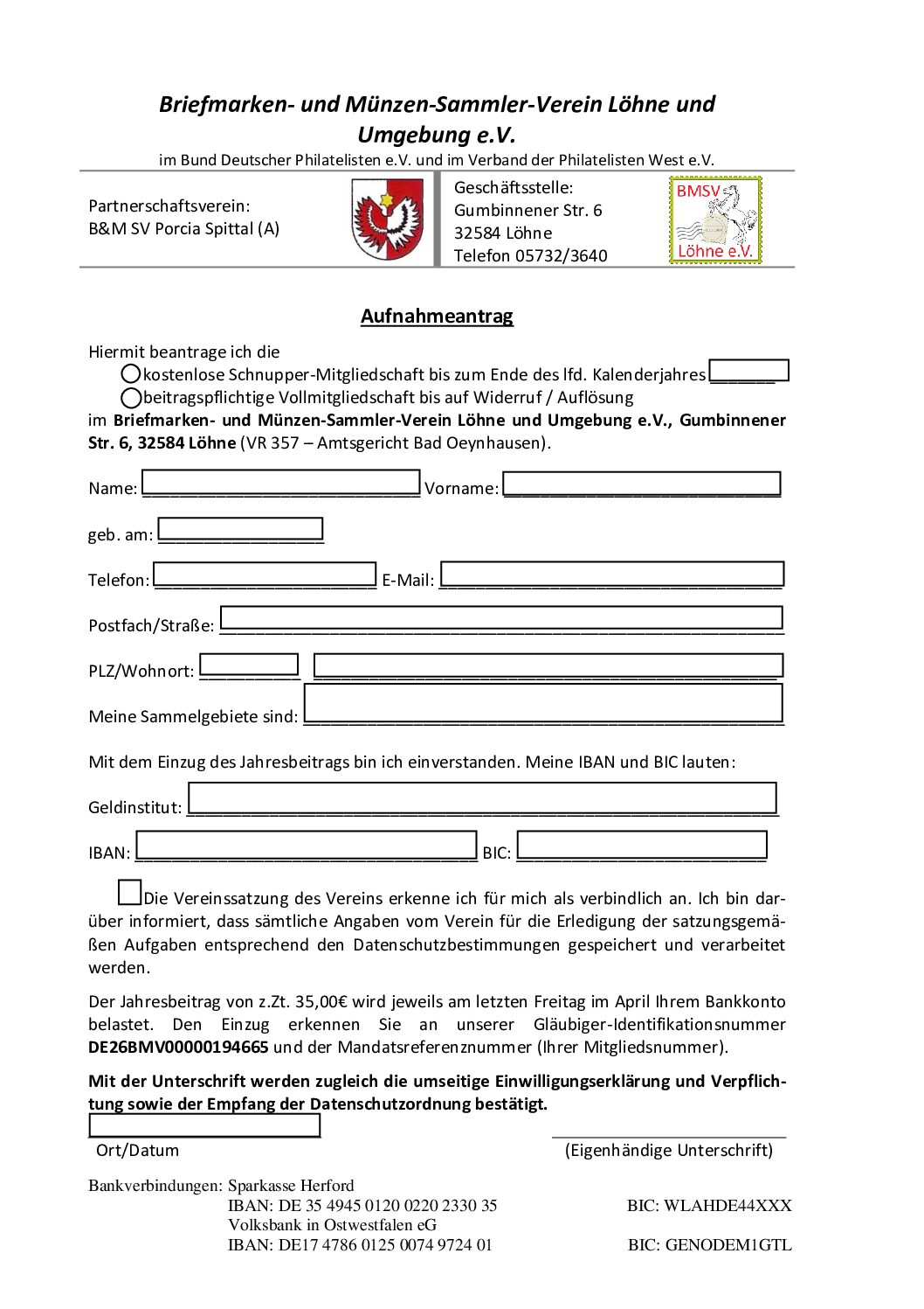 BMSV Aufnahmeantrag