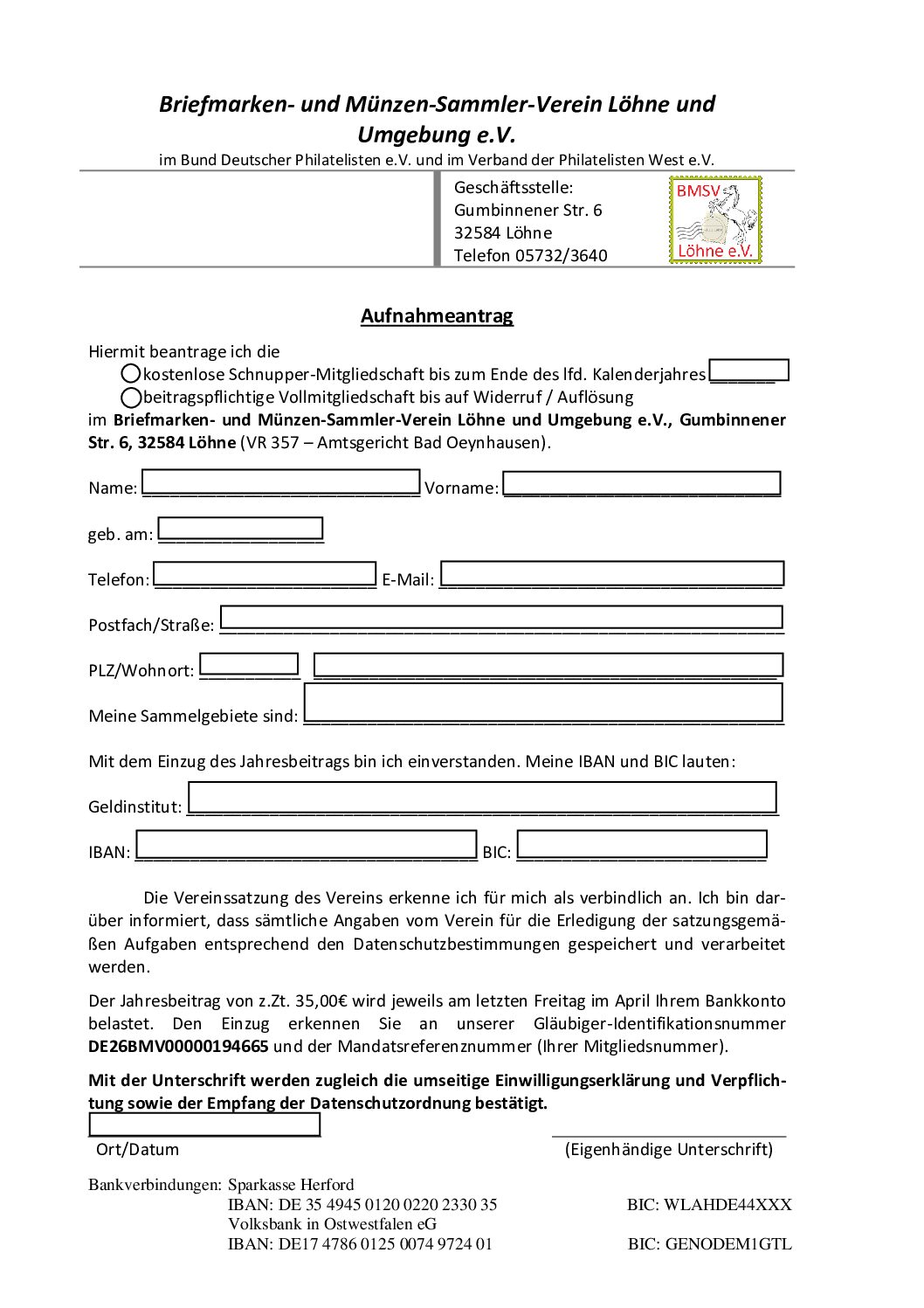 BMSV Aufnahmeantrag